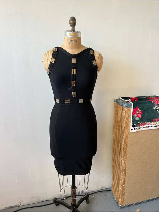 Herve Leger Dresses & Skirts - Legerbabe Herve Leger Black Mini Dress with Metallic Bar Details